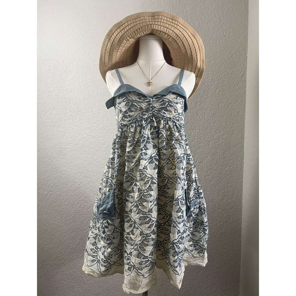 Sretsis Archival Babydoll Dress Size 2 Bird Eyelet Pocket Flowy Oversized
